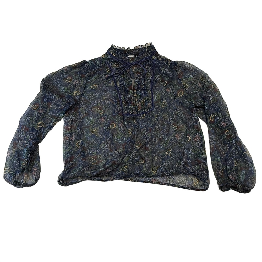 ANA‎ New Approach Blue Paisley Sheer Chiffon Blouse PXL